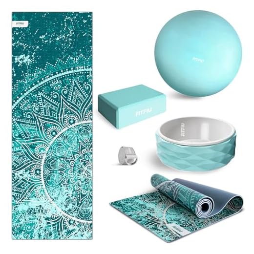 Fitfiu Fitness KITWELL-500 - Pack de 5 Accesorios Yoga Pilates Color Azul Que Incluye Esterilla, Bloque, Rueda, Correa y Pelota