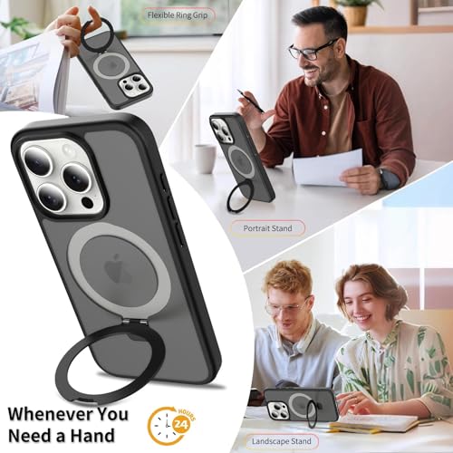 Image of Magnetic for iPhone 15 Pro Case, 6.1 inch, Compatible with MagSafe, Rugged Kickstand, Not-Yellowing Military-Grade Protection, Matte Black