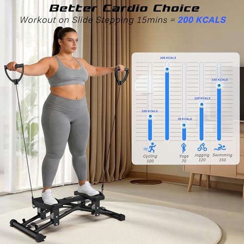 Image of Ski Balancing Machine with Resistance Bands, Slide Steppers Full Body Cardio Workout Equipment, Twister Balance Board Equipped with LCD Monitor, 330LBS Capacity