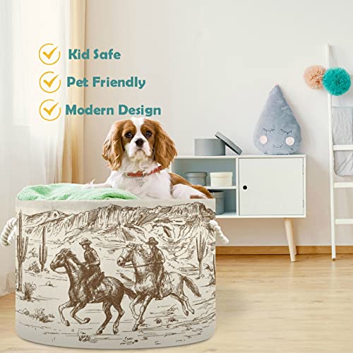 Image of visesunny American Wild West Desert Cowboy Print Laundry Baskets Fabric Storage Bin Storage Box Collapsible Storage Basket Toy Clothes Shelves Basket for Bathroom,Bedroom,Nursery,Closet,Office