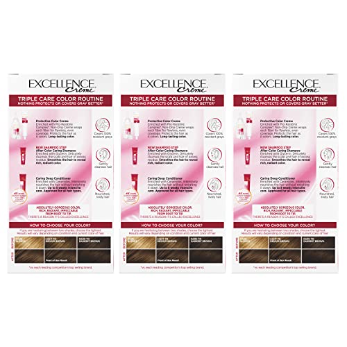 L'oreal Paris Excellence Creme Permanent Hair Color, 5 Medium Brown, 100 Percent Gray Coverage Hair Dye, Pack Of 3 #TOP6