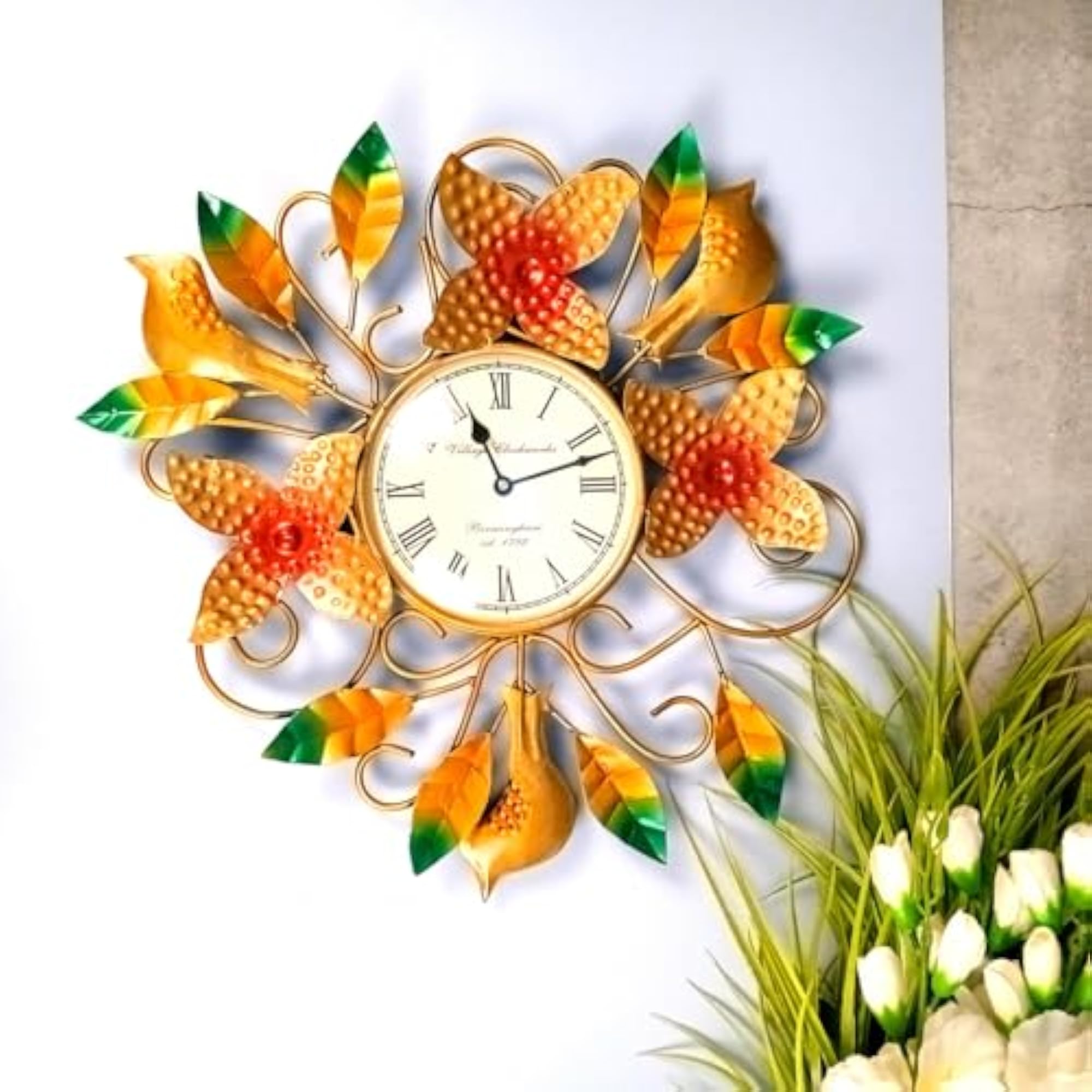 Decorative Wall Clock, Metal Wall Hanging with Clock