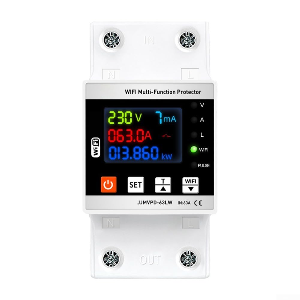 Interruttore automatico intelligente WiFi, 63/80A Smart Earth LeakageOver Under Voltage Protector Relè Switch, due relè, telecomando per la protezione del circuito (WIFI 80A)