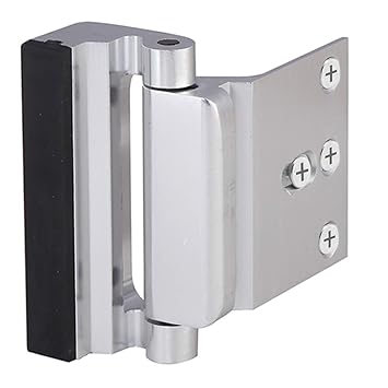 Home Security Door Lock, Child Proof Reinforcement Lock with 3'' Stainless Steel Screws Door Latch for Inward Swinging Door, Double Door Security Protection for Your Home, Silver