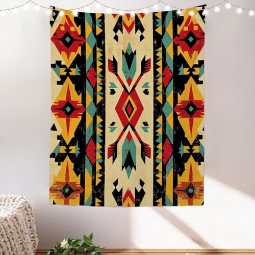 Batmerry Traditional Cultural Heritage Tapestry, Ethnic Art Indigenous Wall Art Hanging Decoration Polyester Fiber White Ruffled Around for Dorm Room Bedroom Living Room, 59.1x51.2 inches