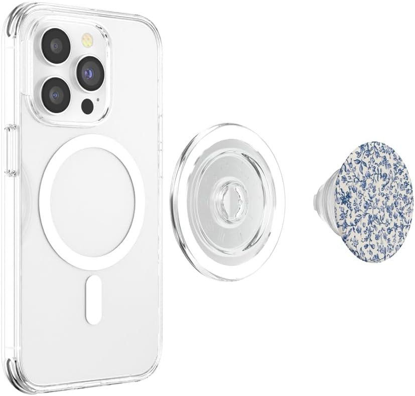 Blue Floral Pattern Flower PopSockets PopGrip for MagSafe
