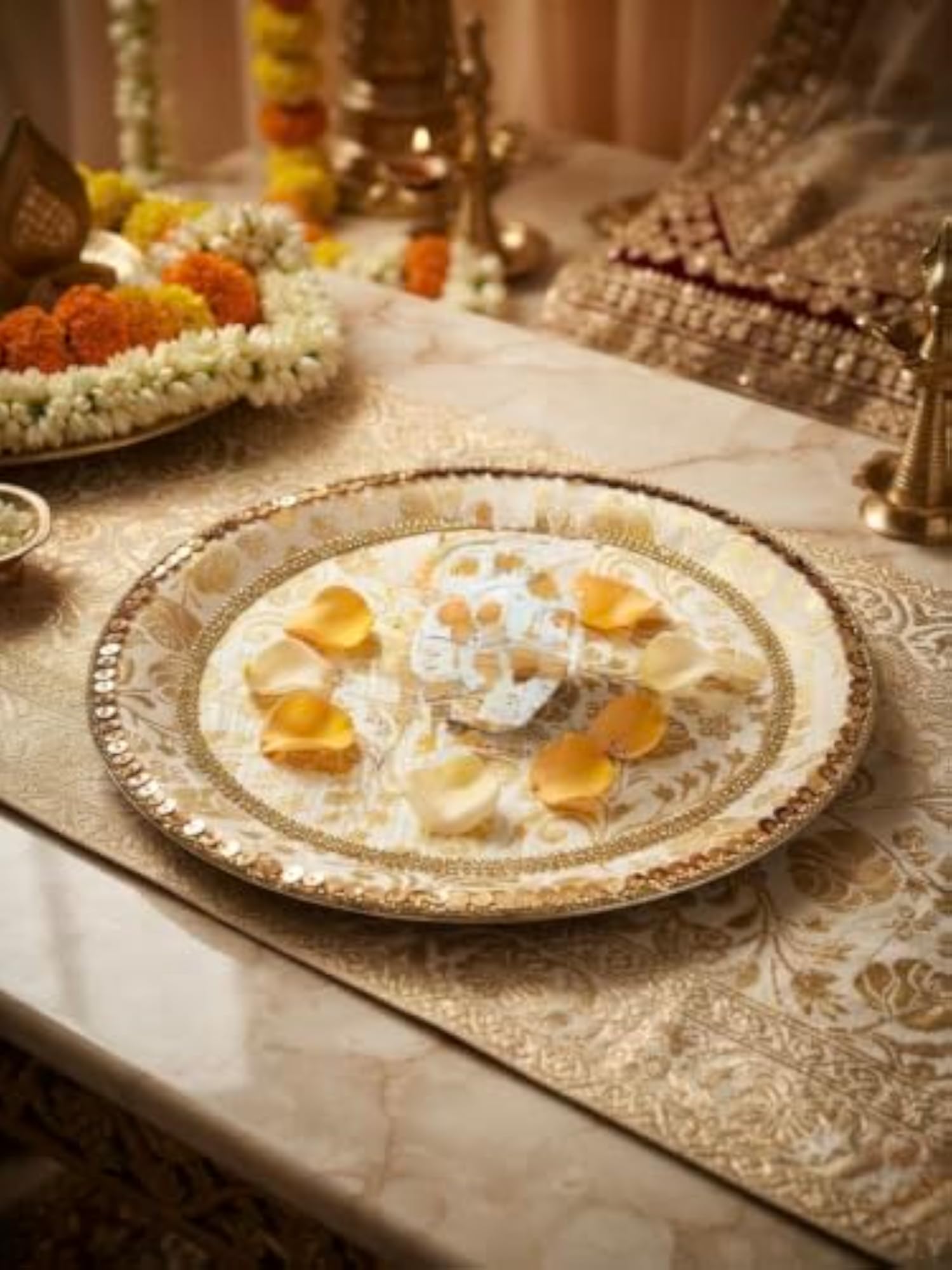 Handmade Gold Brocade Wedding Ring Platter & Thali