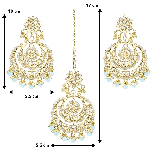 Image of Peora Traditional Jewellery Rhodium Kundan & Pearl Maang Tikka Earring Set for Women Girls