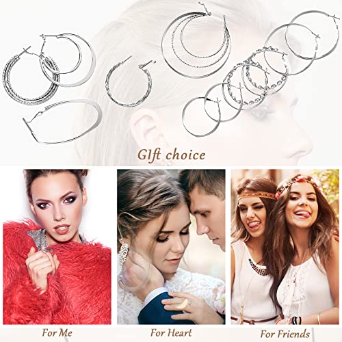 Kigeli 12 Pairs Hoop Earrings for Women Multipack Silver Gold Stainless Steel Lightweight Hoop Earrings Set for Girls3