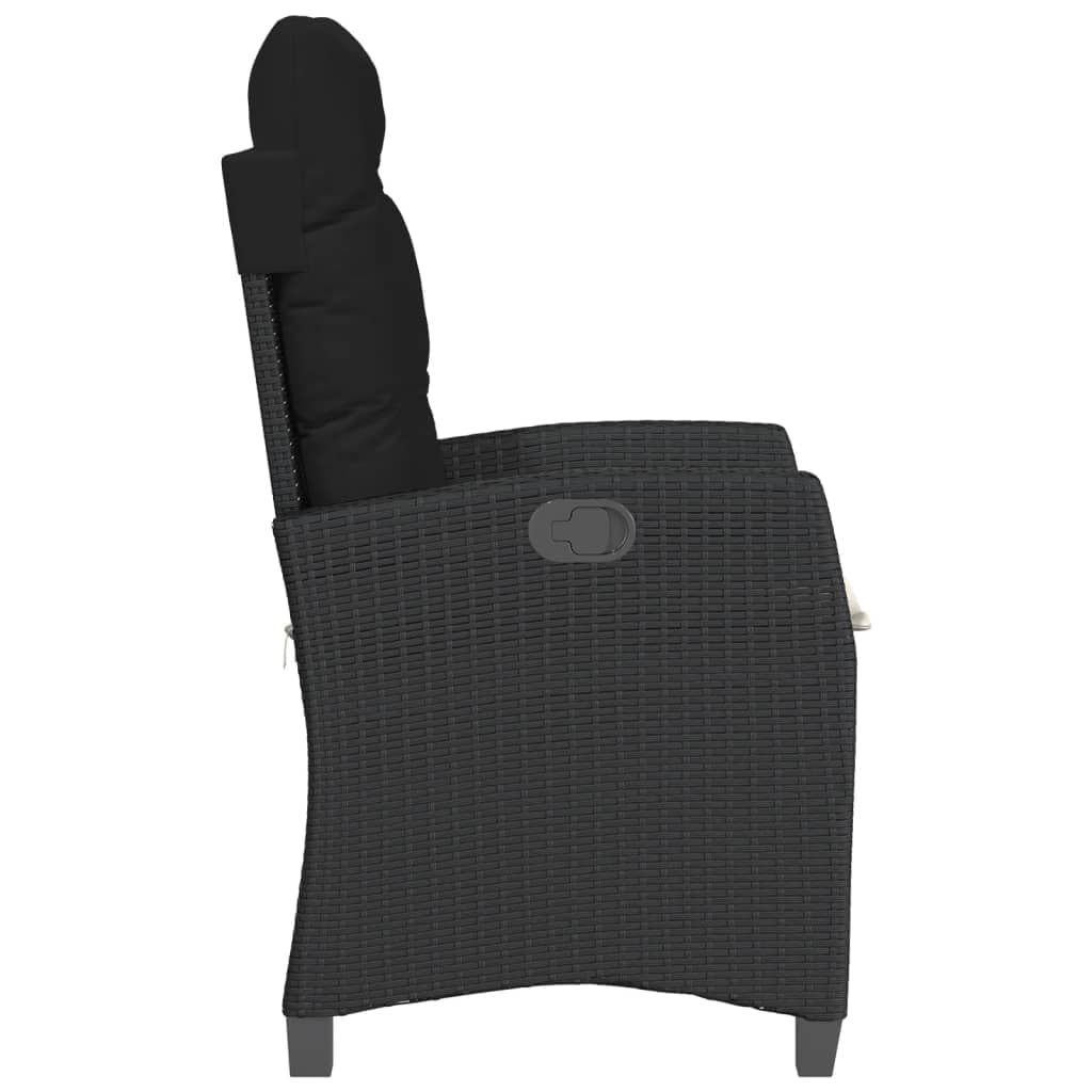 Poltrone reclinabili da giardino cuscini 2 pz rattan sintetico nero sedie da esterno resistente alle intemperie, poltrone per terrazze nere senza poggiapiedi