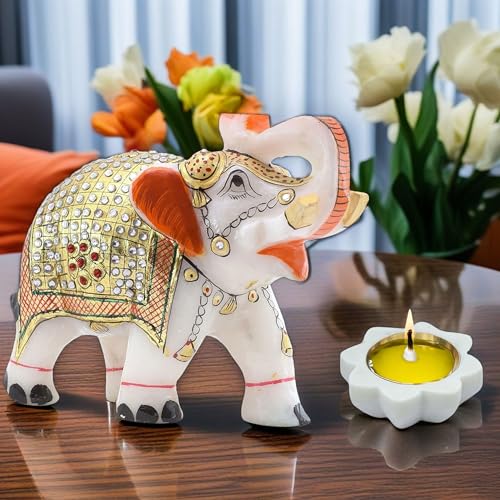 Diwali Gift Set with Handcrafted 5-Inch Marble Elephant & 3-Inch Marble Diya - Ideal for Home Decor, Vastu, Feng Shui, Weddings, Housewarming & Corporate Gifts — photo — 5 of 9