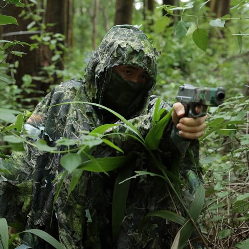 Image of Zicac Outdoor Ghillie Suit 3d Leafy Camo Poncho for Men Hunting Bird Watch Military CS Woodland Hoodie Camouflage Cloak
