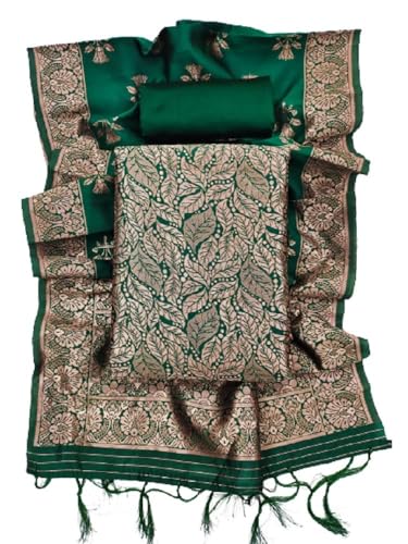 Image of Women Banarsi Silk Unstiched Suit Piece Dress Material for Women Unstiched Suit Salwar with Dupatta (suit -2M.Salwar-2M and dupatta-2.25M) (Green)