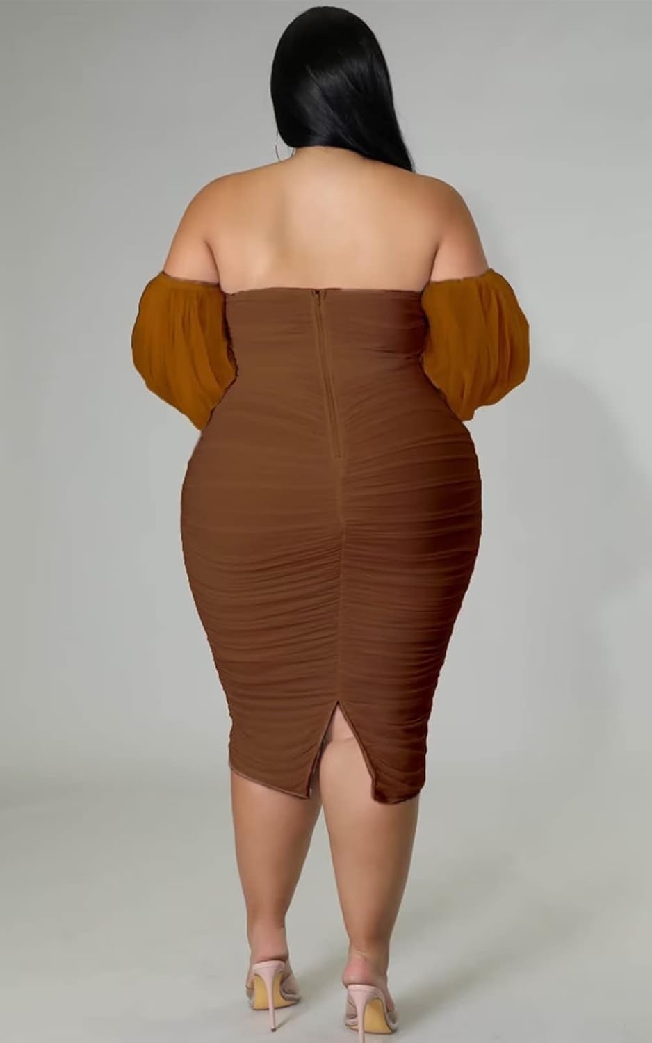 EDITCOZY Women Plus Size Dresses Curvy Off Shoulder Long Sleeve Cocktail Wedding Guest Bodycon Club Midi Dress - Image 3