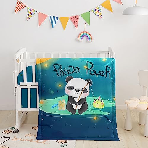 Image of Crib Bedding Set, 3pcs Nursery Crib Bed with Comforter Sheet & Skirt, Cute Panda Frog Printed for Baby Boys and Girls