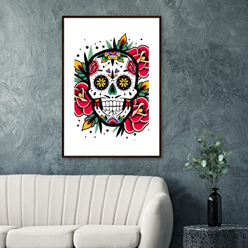Tête de mort roses pour un salon design avec cette décoration murale florale