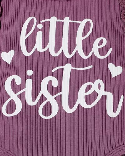 FAMIHAO Big Sister Little Sister Matching Outfits Baby Girl Romper Tops with Floral Shorts Summer Clothes Set,3-6M Purple — view 5