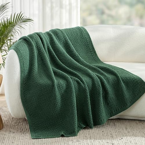 Whale Flotilla Chunky Knit Throw Blanket for Couch and Bed, Deep Green Decorative Cozy Fleece Blanket, Reversible Soft Fuzzy Woven Throws, 50x60 Inch