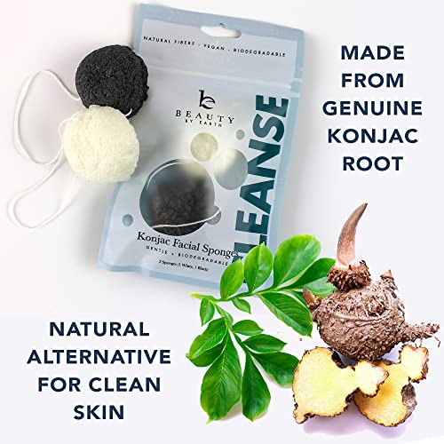 Konjac Sponge - 4 Pack Of Natural Facial Sponges For Gentle Cleansing And Face Exfoliating Loofah For Use With Wash, Cleanser Or Oil To Clean Skin (2 White Natural, 2 Black Charcoal) #TOP7