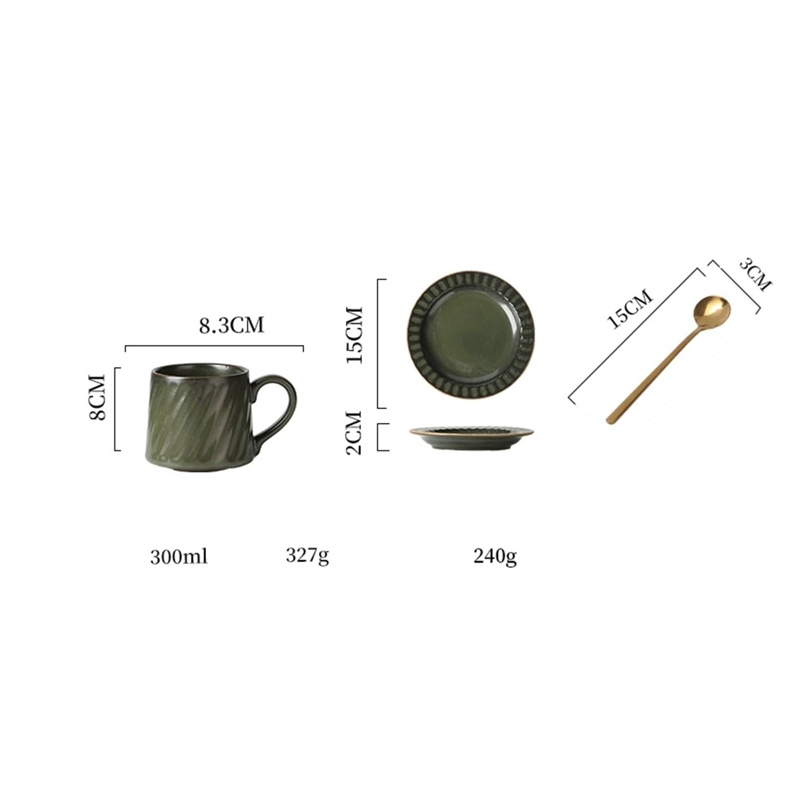 Taza de café Taza de cerámica a rayas retro latte, taza café europea sencilla vertida a mano, gris, con juego platillo y cuchara Tazas
