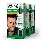 Just For Men Shampoo In Color, Hair Color for Men with Keratin and Vitamin E for Stronger Hair, Restores Natural Hair Color, Real Black, H-55, Pack of 3