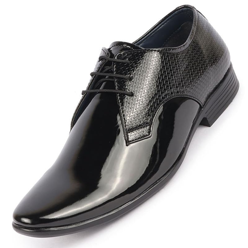 FAUSTO FST FOSMF-2103 BLACK-41 Mens Black Patent Leather Shine Textured Pointed Toe Party Wedding Lace Up Derby Shoes (7 UK) (B0CKRKKWJ3) Amazon Price History, Amazon Price Tracker