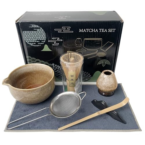 AIYICIII Matcha Tea Set (7pcs) - Matcha Whisk Set with Bowl, Whisk Holder, and Pouring Spout Bowl,...