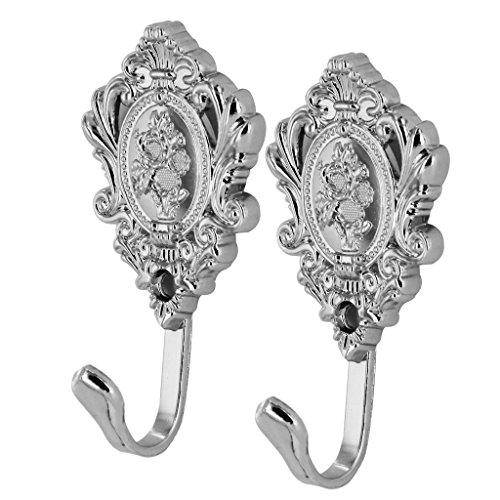 Raffhalter für Vorhänge, Rosenmuster, Vintage-Legierung, 2 Stück (silberfarben) Raffhalter für Vorhänge, Rosenmuster, Vintage-Legierung, 2 Stück (silberfarben)