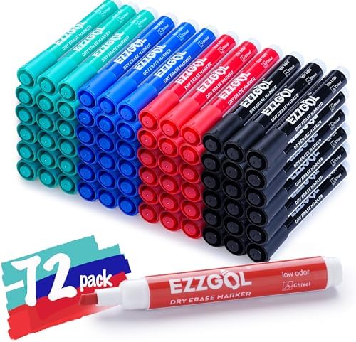 Dry Erase Markers 10 Pack - Chisel Tip Whiteboard Markers, Low Odor, 5 Assorted Colors (Black, Blue, Red, Green, Purple) For Classroom & Office