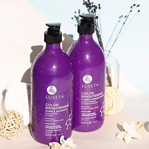 Image of L LUSETA Color Brightening Purple Shampoo and Conditioner Set for Blonde and Gray Hair, Infused with Cocos Nucifera Oil to Help Nourish, Moisturize and Condition Hair, 2x33.8oz