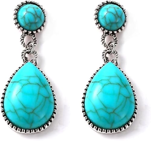 Turquoise Bohemian Dangle Earrings for Women, Turquoise Dainty Teardrop Drop Earrings Boho Hoop Healing Stone Earrings Jewelry Gifts