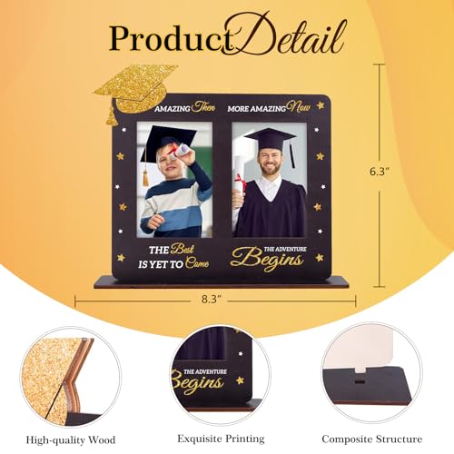Image of FLYAB 2025 Graduation Picture Frame - Then and Now Photoframe Graduation Gifts for High School College Graduates for Women and Men Wooden Tabletop Home Decoration
