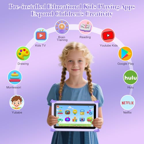 Image of Kids Tablet 7 inch Tablet for Kids 3-12 32GB Toddler Children's Tablets with WiFi, YouTube, Baby Tablets with Shockproof Case, IPS Screen Parental Control GMS Education Games for Girls Boys (Purple)