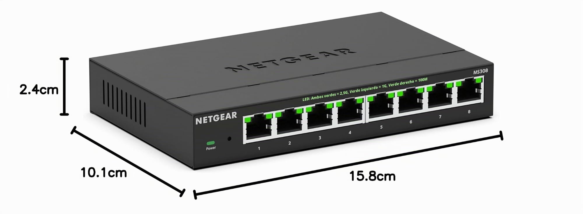 Netgear Switch de Red Multi-Gigabit Ethernet de 8 Puertos, MS308, de 1G/2.5G, Montaje en Pared o sobremesa y protección de 3 años