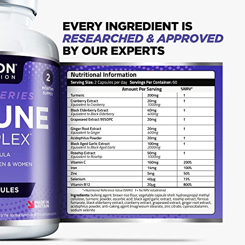 Immune System Support - Premium Immune Supplement - 120 Capsules - 13 Vitamins, Minerals and Herbal Extracts - Vitamin C, Zinc and Selenium - Elderberry, Ginger, Turmeric Plus More - UK Formulated - Image 3
