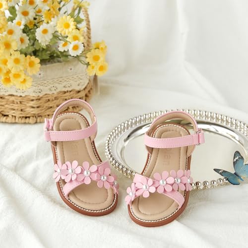 Image of Kolan Toddler Girl Sandals Open Toe Flat Princess Dress Shoes Little Kids