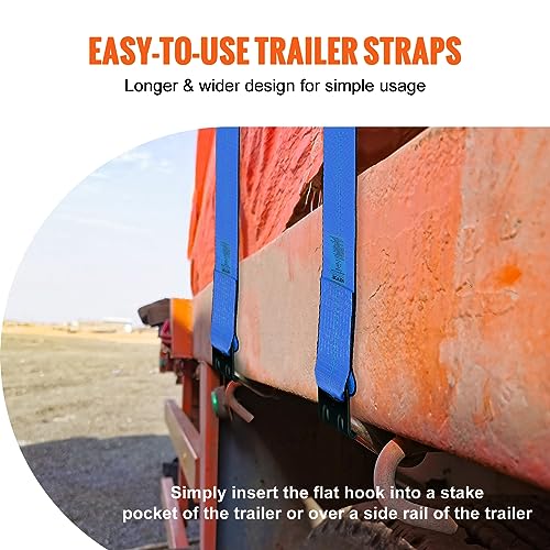 VEVOR Truck Straps, 4" x30' Heavy Duty Tie Down w/Flat Hooks 18,000lbs Break Strength, WLL# 6000lbs, Cargo Straps Tie Down for Flatbeds, Trucks, Trailers, Farms, Rescues, Tree Saver, Blue(10 Pack)