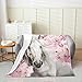 Castle Fairy Abstract Horse Throw Blanket Watercolor White Wild Animal Fleece Blanket for Kids Teens Adults Pink Natural Cherry Blossom Dreamy Flannel Blanket for Party Car Bed Queen