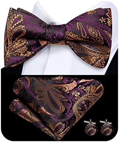 Dubulle Mens Silk Paisley Stripe Multi Color Self-Tied Bowtie and Pocket Square Cufflinks Bow Tie Wedding Business