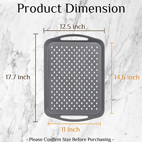 17.7" X 12.5" Anti-Slip Serving Trays With Handles, 3 Pcs X-Large Rectangular Food Serving Tray For Lap, Reusable And Durable, Grey #TOP1