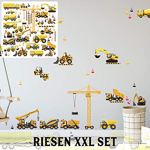 XXL Wandtattoo Set verschiedene Motive | Kinderzimmer Aufkleber bunt Wanddeko Baufahrzeuge Baustellen Fahrzeuge Autos
