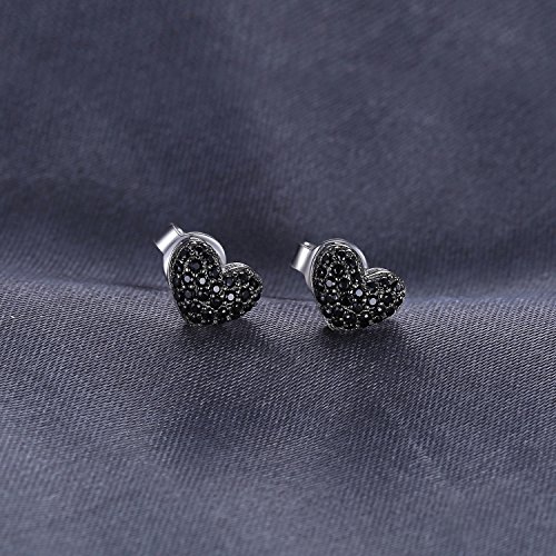 JewelryPalace Love Heart Genuine Black Spinel Stud Earrings for Women, 14k White Gold Plated 925 Sterling Silver Earrings for Women, Gemstone Jewelry Sets for Her 5