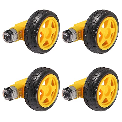4pcs DC Electric Motor 3-6V Dual Shaft Geared TT Magnetic Gearbox Engine with 4Pcs Plastic Car Tire Wheel, Mini ?67mm Smart RC Car Robot Tyres Model Gear Parts