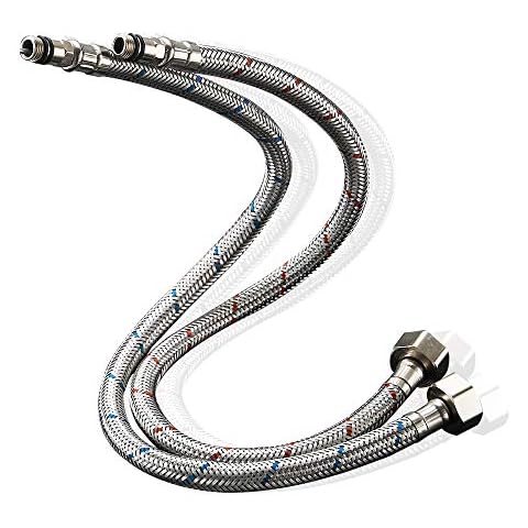 Heable Pack of 2 Kitchen/Basin Monobloc Mixer Tap Connectors Flexi Pipes Tails British Standard Pipe M10 x1/2 Fitting 500mm Long (Silver Pipes) Cover