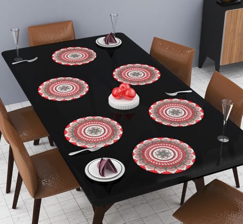 Image of LaVichitra Cotton Table Placemat | Dining Table Mat | Bed Side Table Mat | Cotton Round Shape Placemats | Washable PlaceMat for Shelves & Plant Pots - Pack of 6, Folk Art
