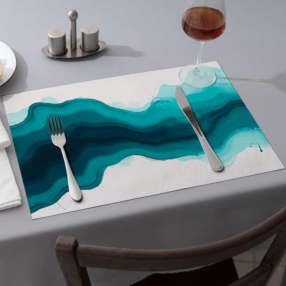 Set de table vague abstraite bleue pour des repas côtiers chic