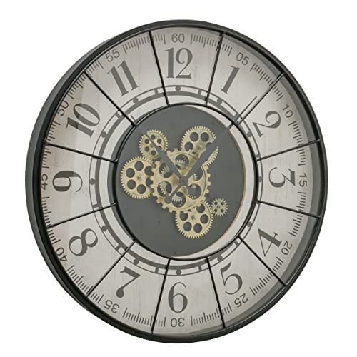 Consejos y reviews para comprar Reloj guardia civil Top cinco. 28 WHW Whole House Worlds Reloj de pared de engranajes y engranajes móviles, movimiento de cuarzo, 22.75 pulgadas, cubierta de vidrio, marco de hierro negro, silencioso, 3 pilas AA...