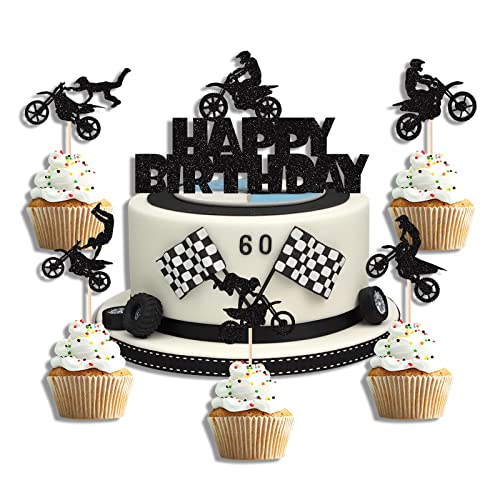palasasa 26 Pièces Moto Cake Topper Gâteau Topper de Moto Cake Topper de Sport Décoration de Gâteau de Moto de Paillettes Noir pour Décoration Gâteau d'anniversaire pour Homme Garçon