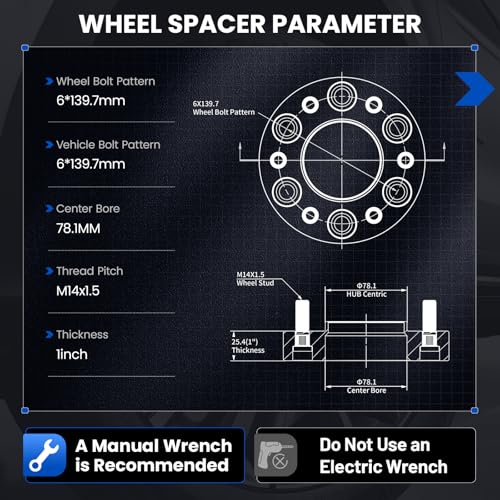 Image of 6x5.5 Wheel Spacers 1 inch Compatible with Chevy 1999-2023 Silverado Sierra 1500 Avalanche 1500 Tahoe Yukon, 6x139.7mm 6 Lug M14x1.5 & 78.1mm Hub Bore Hubcentric Wheel Spacer,4PCS
