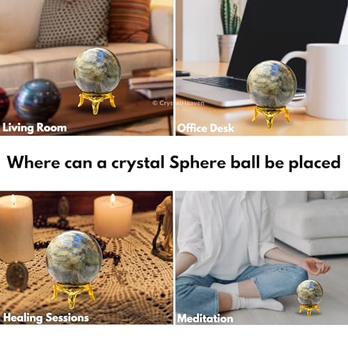Image of Certified Sun Moonstone Crystal Ball for Meditation - Premium Crystal Vastu Items for Home and Feng Shui Items for Good Luck - Ideal for Pooja Supplies and Spiritual Practices (1.5 inch Inch)